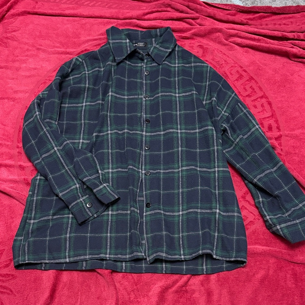 SHEIN Dark Green and Black Plaid Shirt
